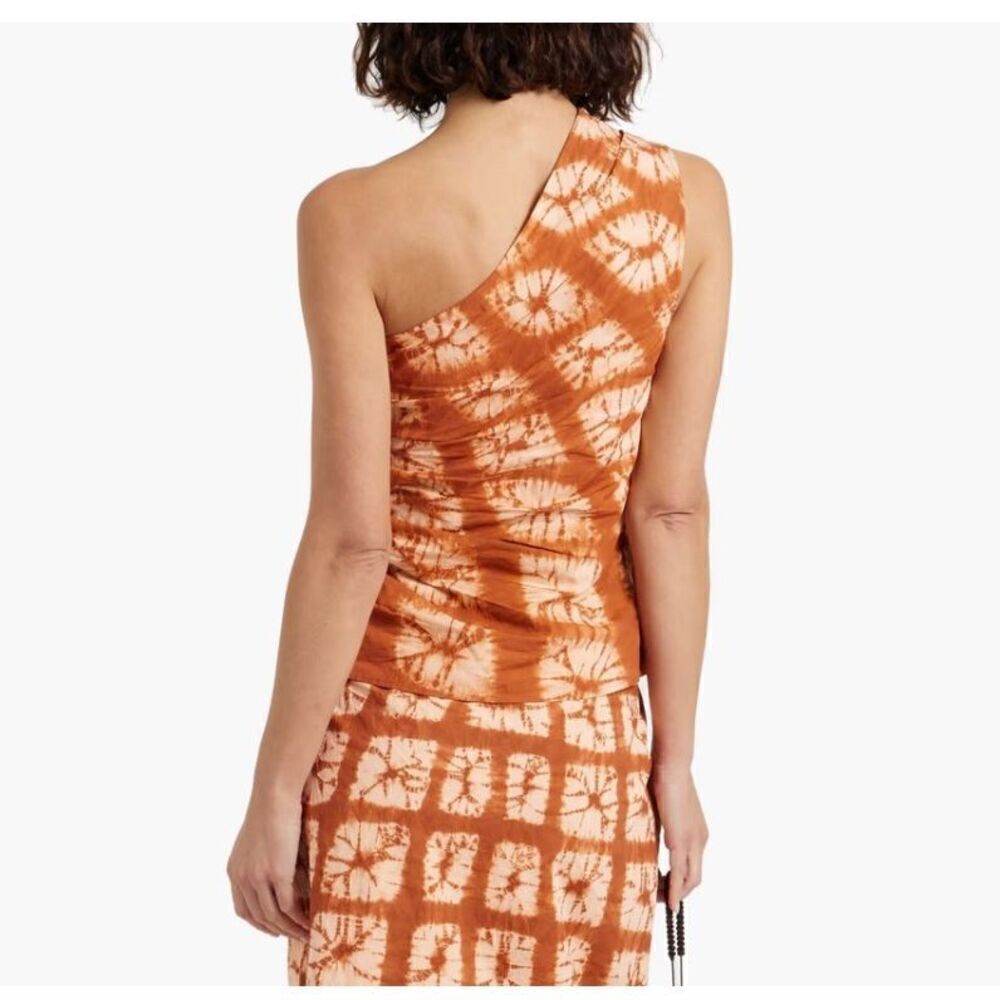 NWT Ulla Johnson Senta One-Shoulder Tie Dye Shibori Ruffle Top Sequoia Size 8 - Picture 2 of 8